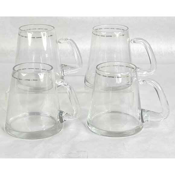 Vintage Irish Coffee Mugs Glass Cups Gold Letters Set of 4 Clear Barware Glass - Picture 1 of 10